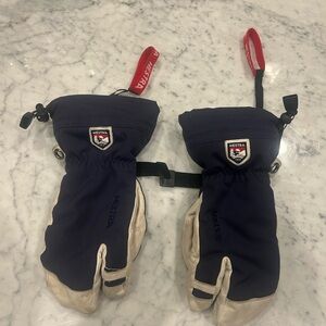 Hestra 3 finger heli ski Navy and white Insulated Ski Mittens size 7
